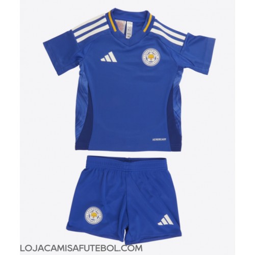 Camisa de Futebol Leicester City Equipamento Principal Infantil 2024-25 Manga Curta (+ Calças curtas)